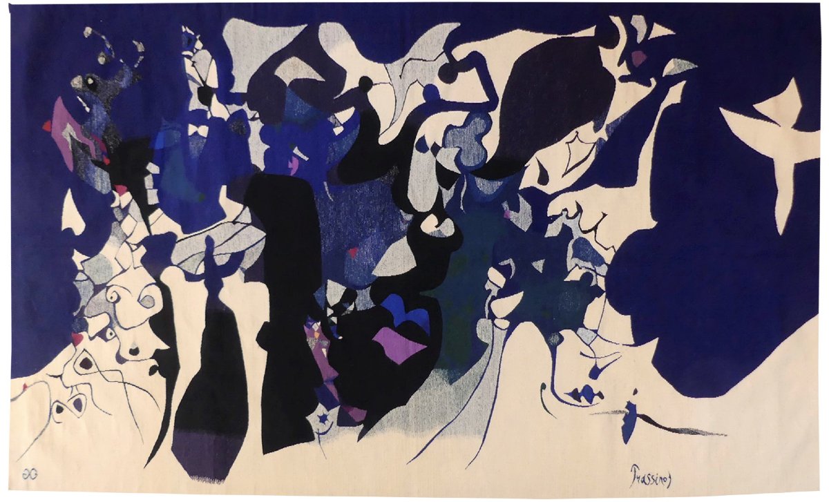 Mario PRASSINOS  -  La lune, l'oiseau, le jardin  -  Tapisserie d'Aubusson