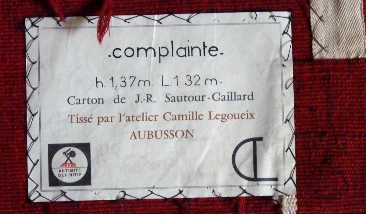 Jean René Sautour-Gaillard - Complainte - tapisserie d'Aubusson-photo-3