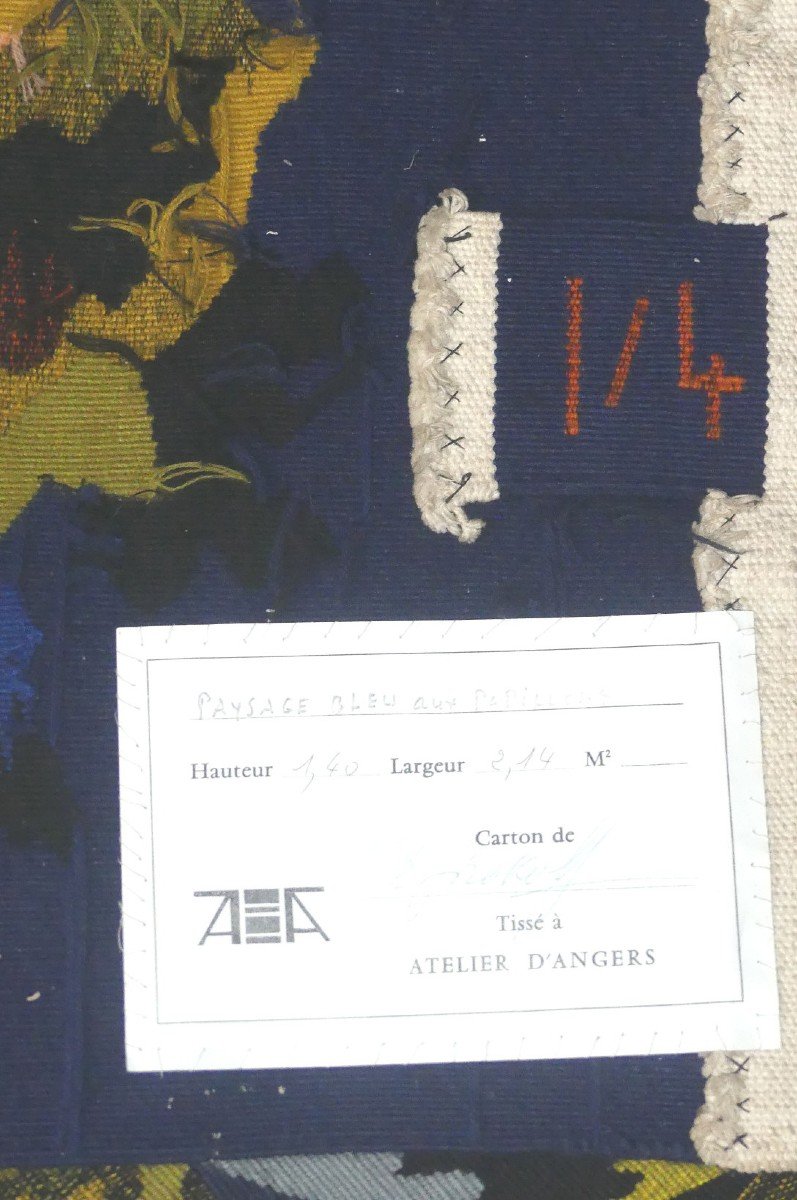 Elie Grekoff - Blue Landscape With Butterflies - Aubusson Tapestry-photo-4