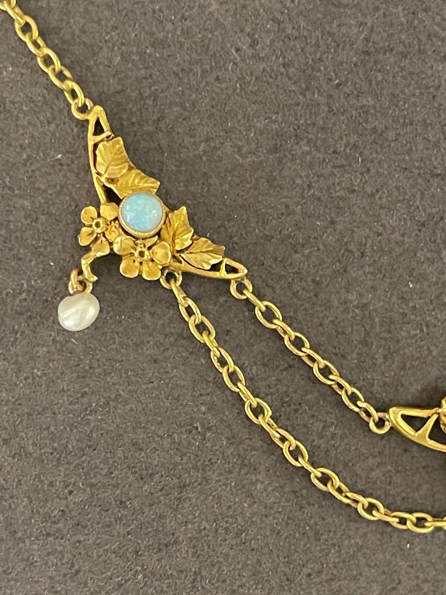 Collier  Draperie En Or, Opales Et Perles Fines-photo-3