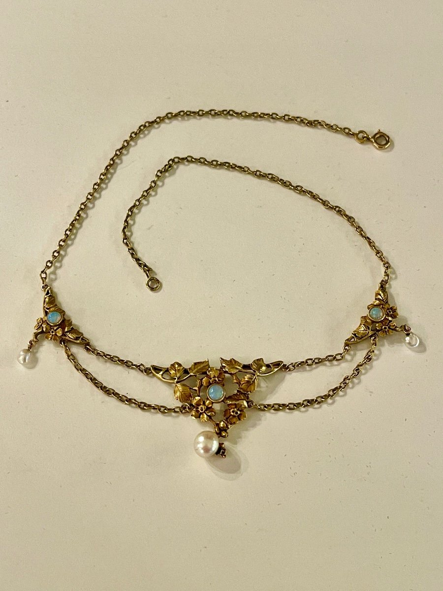 Collier  Draperie En Or, Opales Et Perles Fines-photo-4
