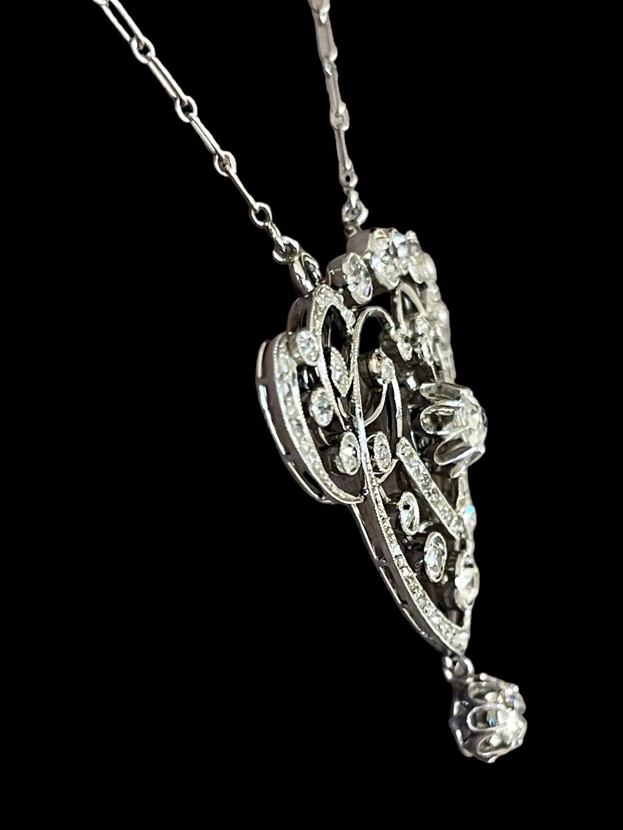 Pendentif Guirlande " belle époque "en platine et diamants-photo-2