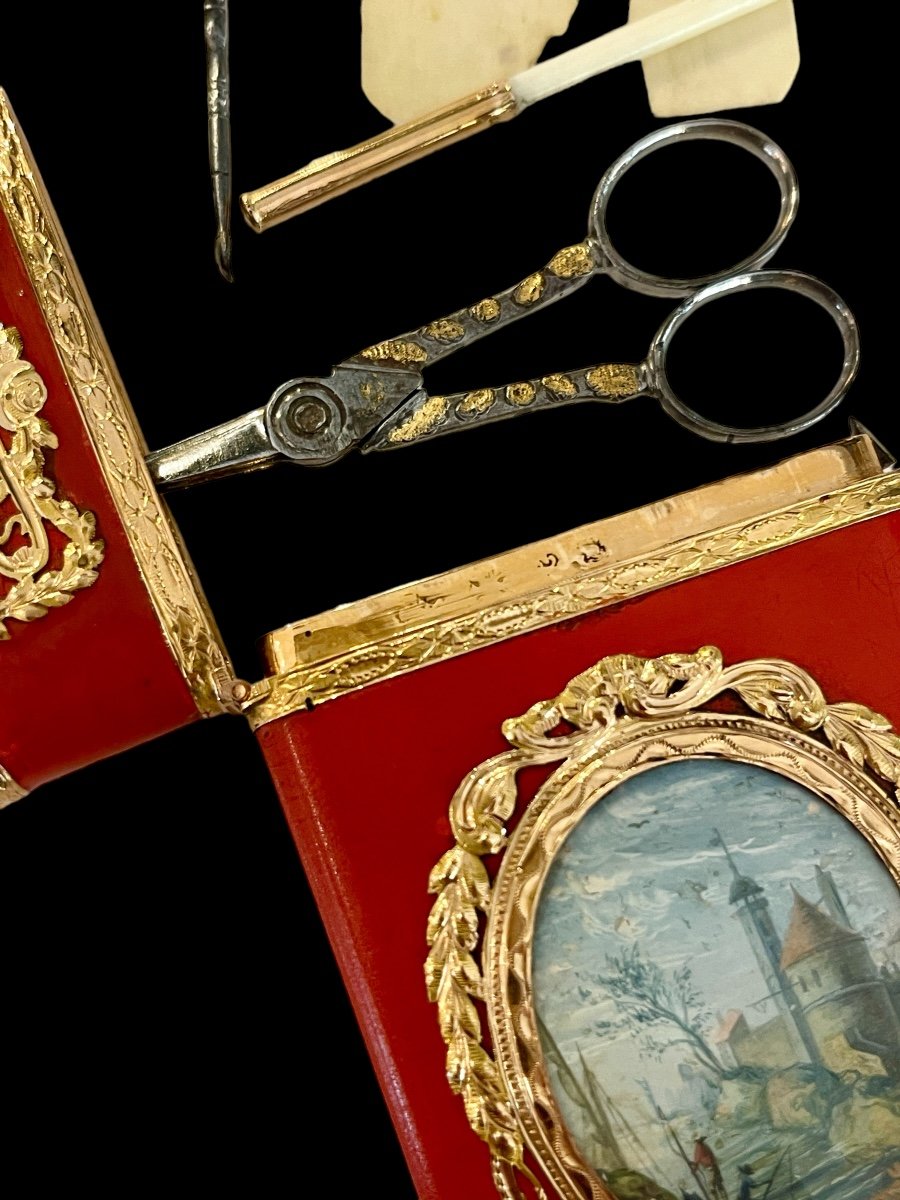 Etui Souvenir d'Amitié En Laque Et Or, époque Louis XVI-photo-1