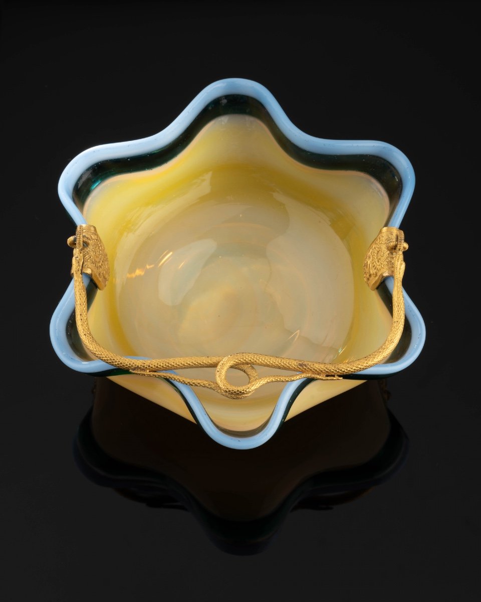 Rare Panier Baguier En Opaline Jaune d'époque Charles X-photo-3