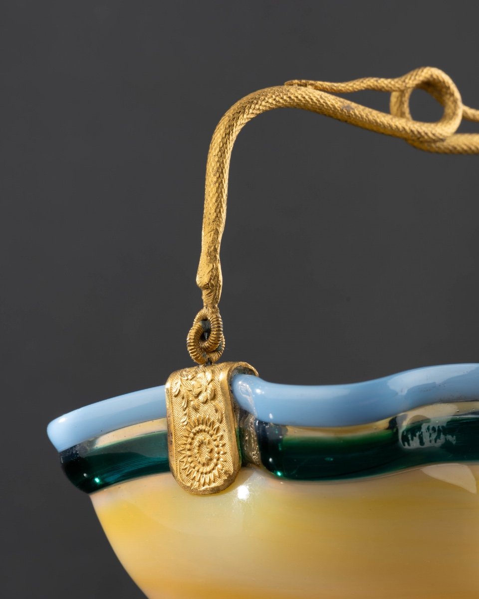 Rare Panier Baguier En Opaline Jaune d'époque Charles X-photo-4