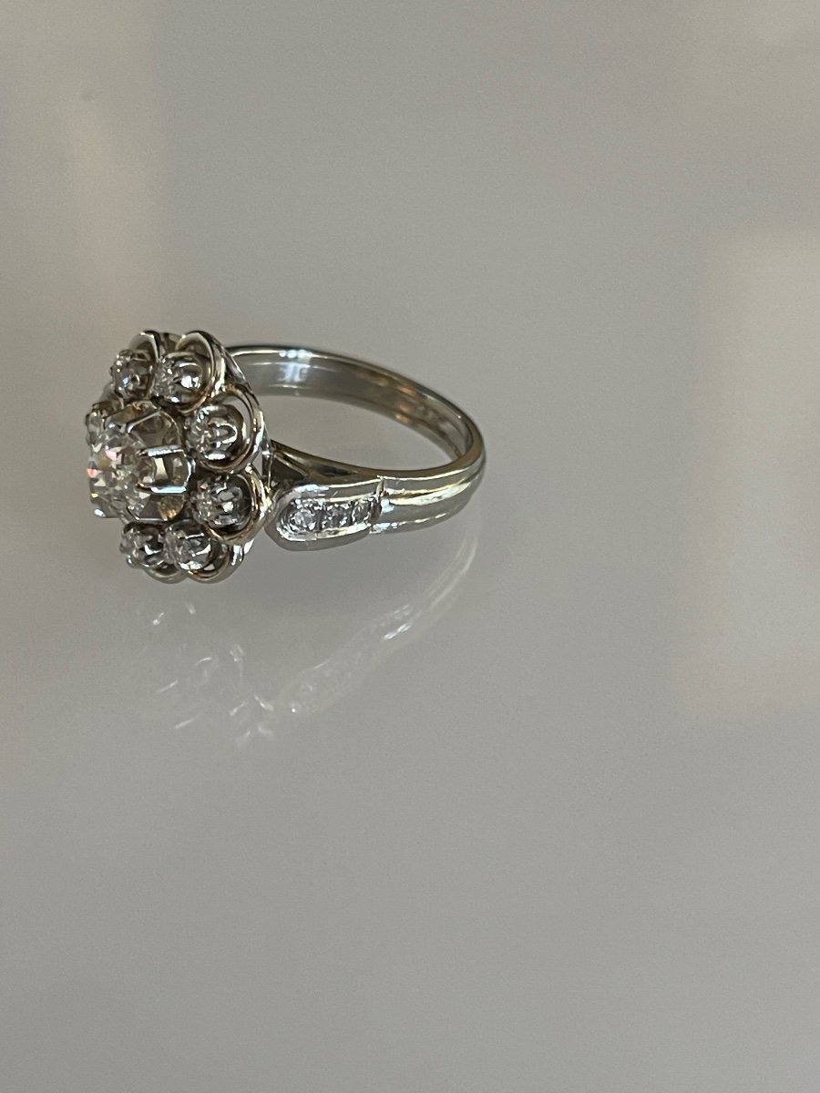 Flower Ring Gold, Platinum And Old Cut Diamonds-photo-3
