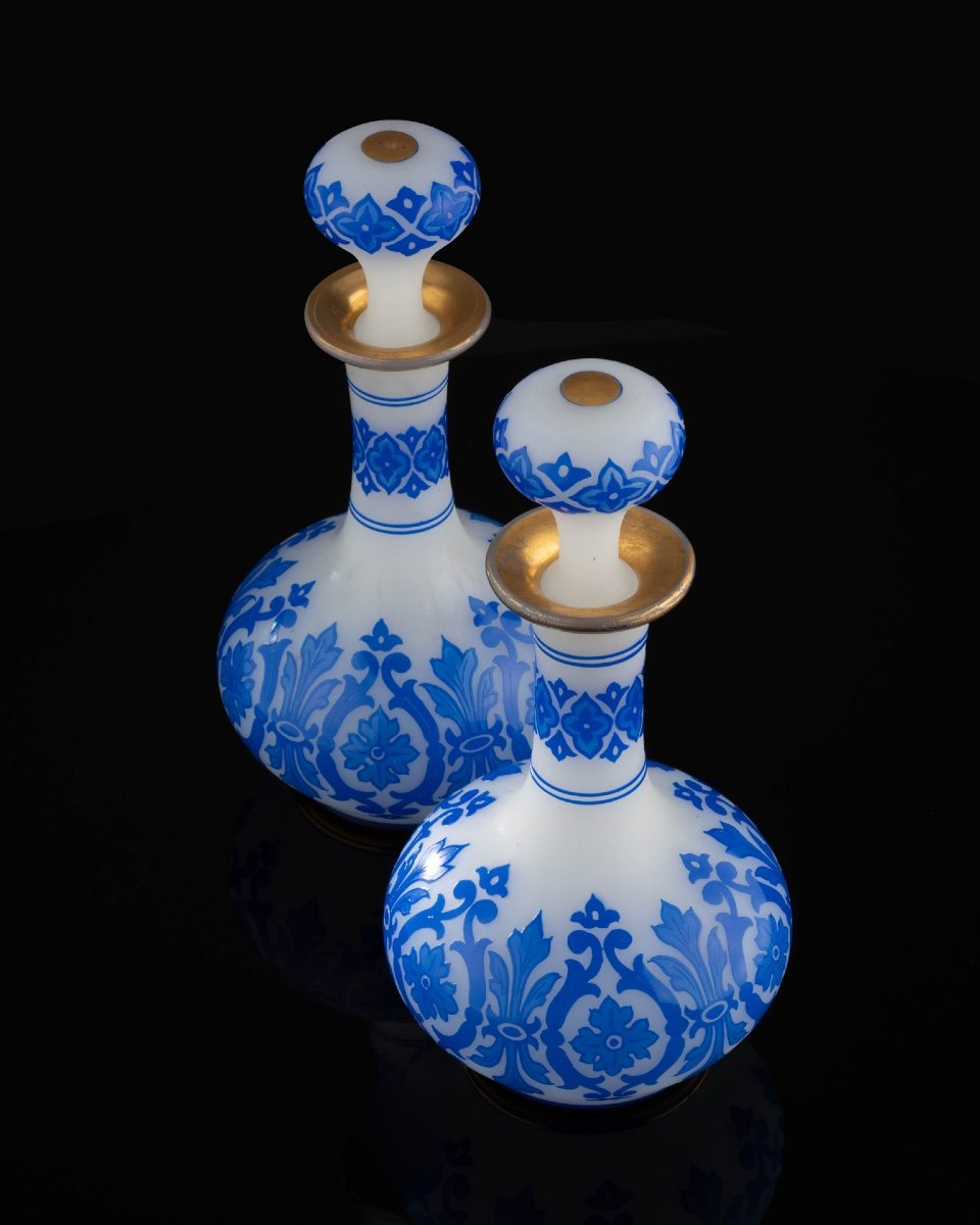 Paire De Flacons En Opaline De Baccarat Décor Par Kessler-photo-3