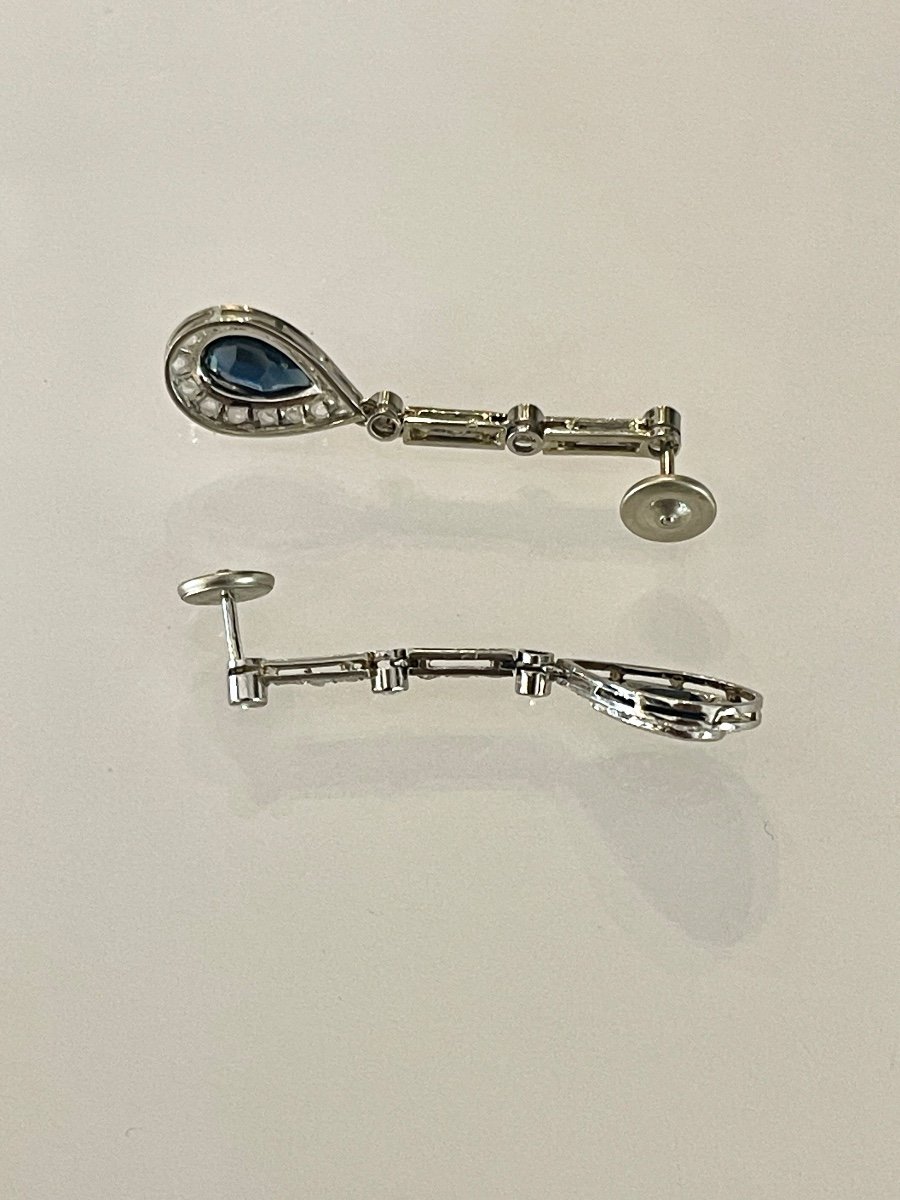Pendants d'Oreilles En Platine, époque Art-déco-photo-2