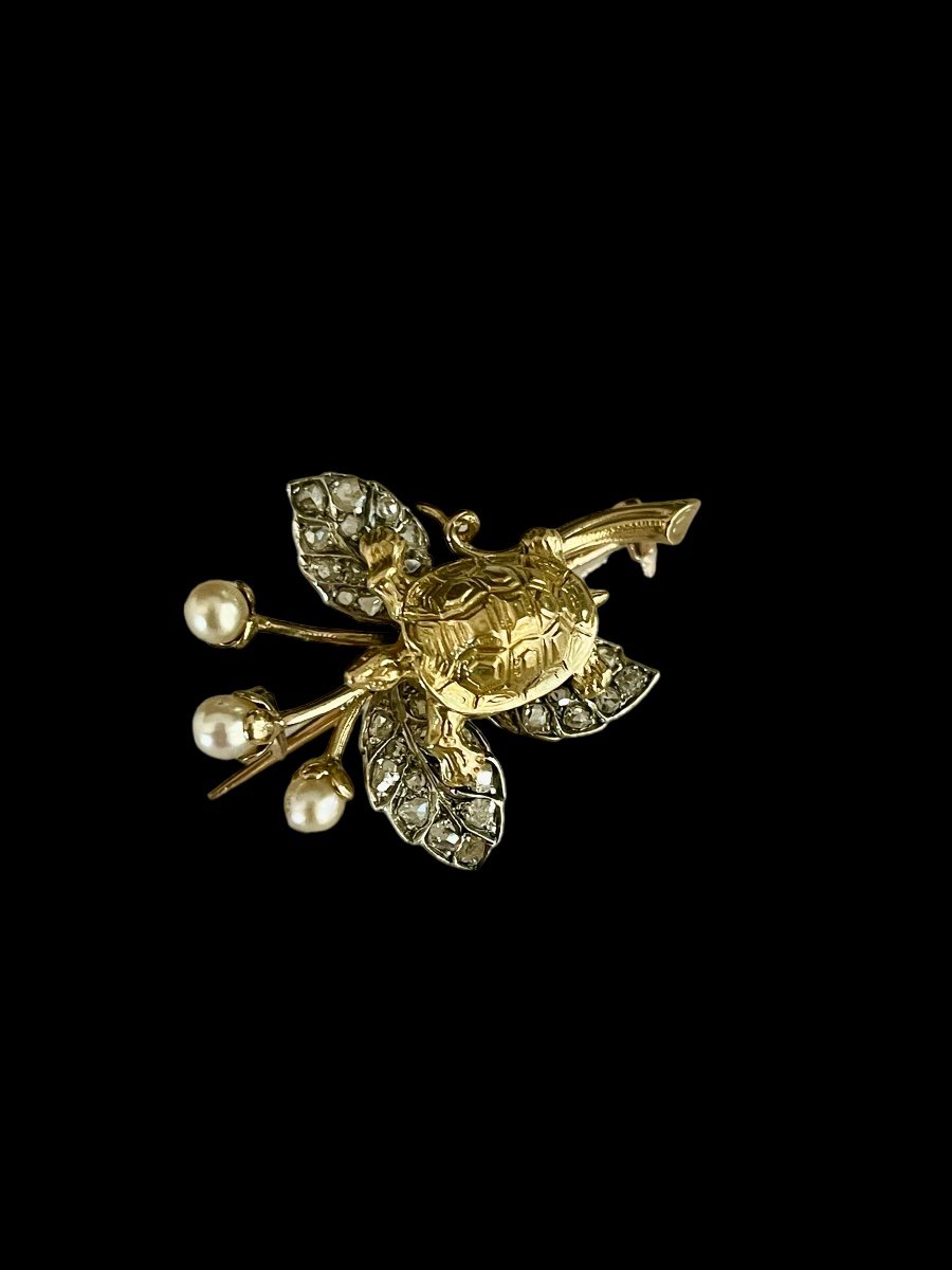 “turtle” Brooch In Gold, Silver And Diamonds-photo-3