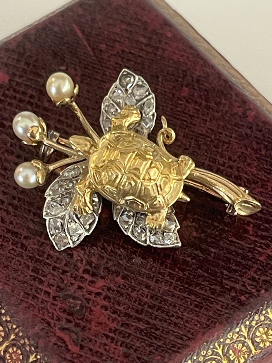 “turtle” Brooch In Gold, Silver And Diamonds