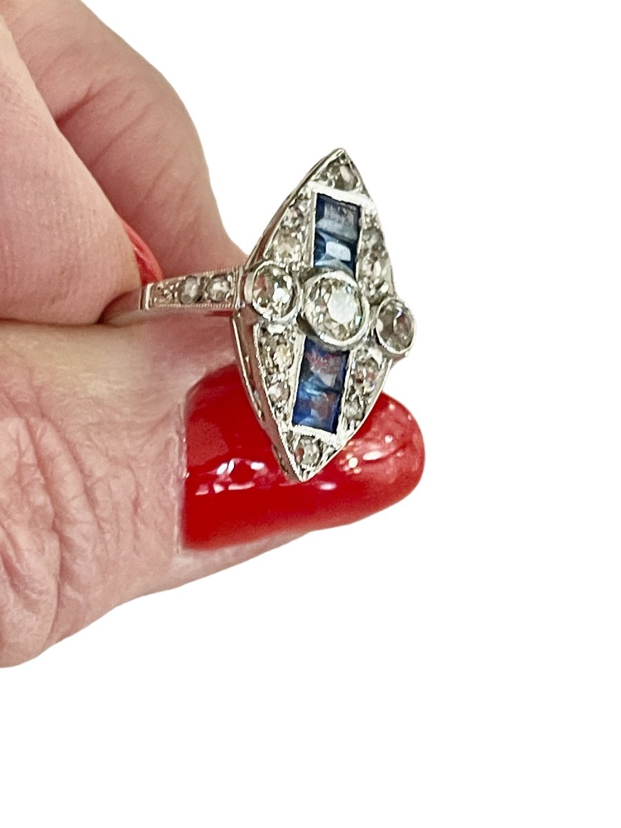 Marquise Ring In Platinum, Diamonds And Sapphires-photo-4