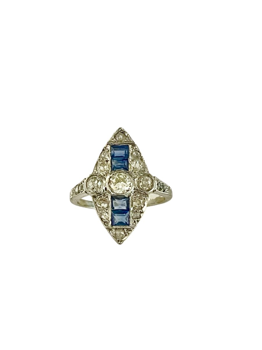 Marquise Ring In Platinum, Diamonds And Sapphires