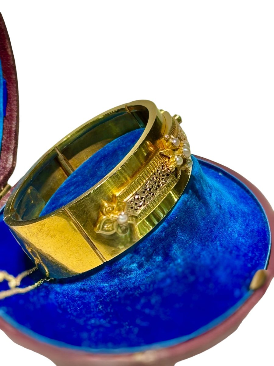 Bracelet En Or Et Perles Fines Napoléon III Dans Son écrin-photo-3