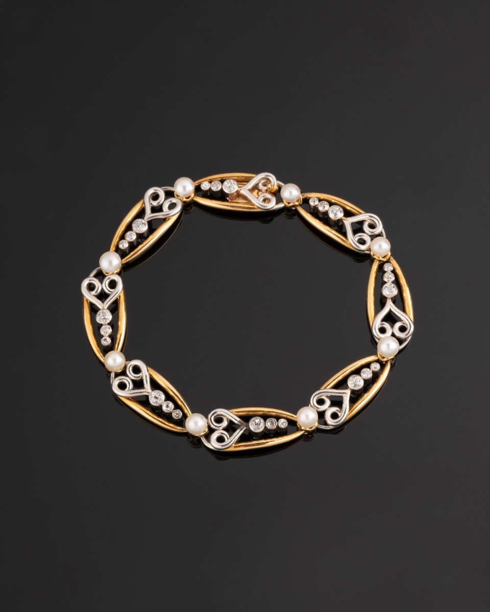 Bracelet Or, Platine, Diamants Et Perles Fines-photo-1