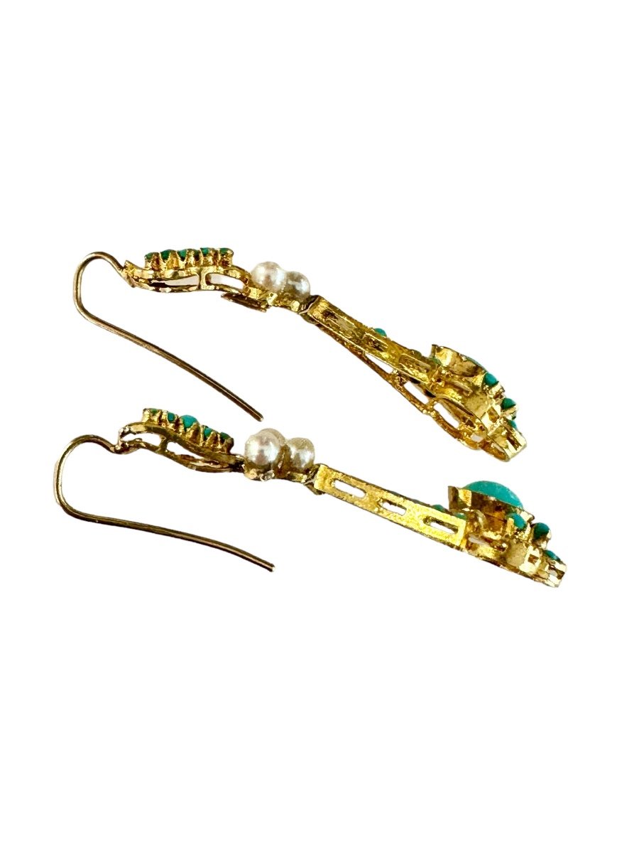 Gold, Turquoise And Pearl Earrings-photo-2