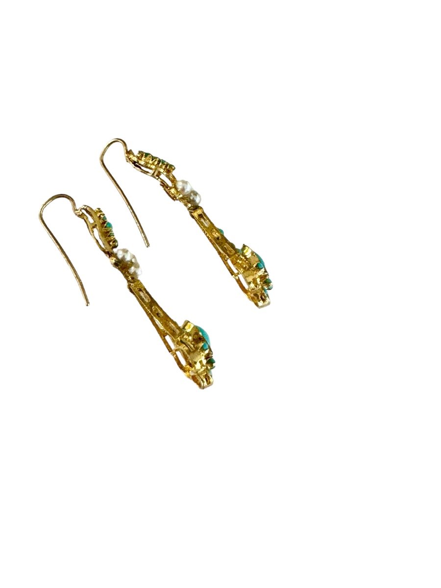 Gold, Turquoise And Pearl Earrings-photo-3