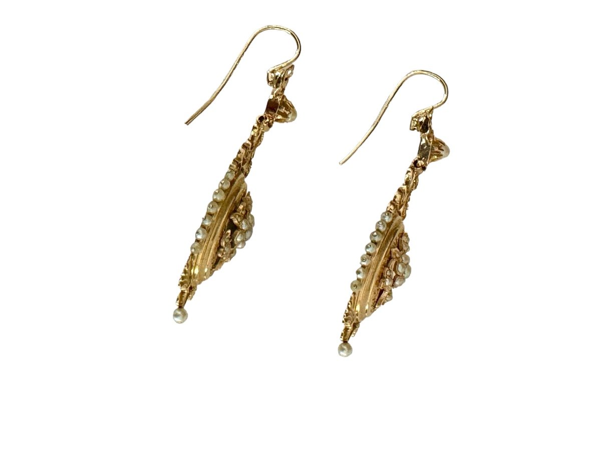 Pendants d'Oreilles En Or Et Perles Fines d'époque Napoléon III-photo-2