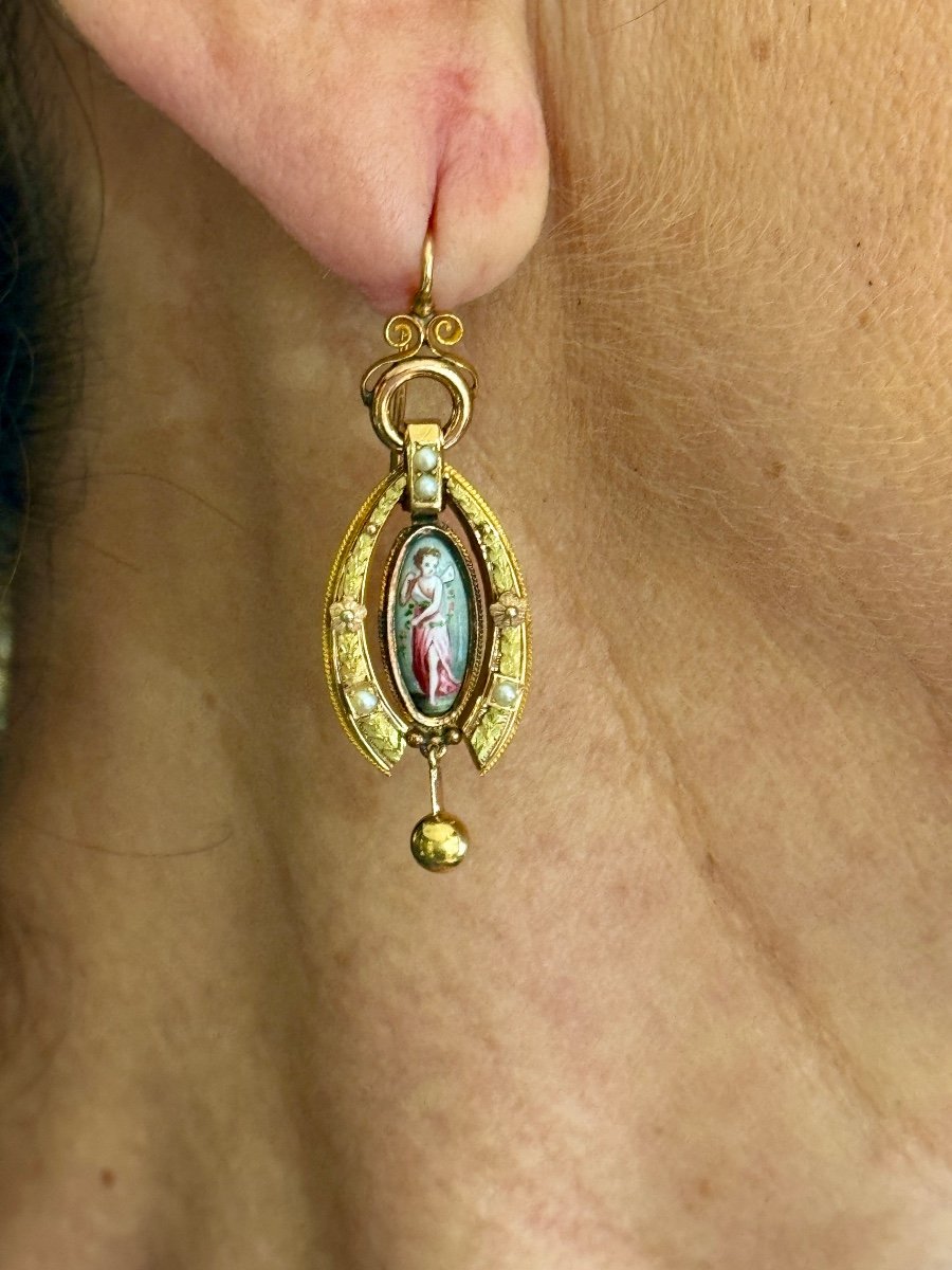 Colored Gold And Enameled Porcelain Drop Earrings-photo-4