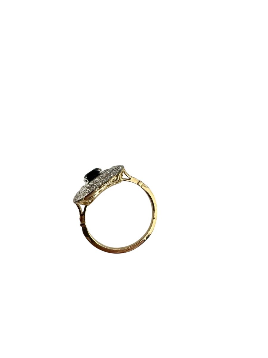 Bague Art-déco Ornée d'Un Saphir Et De Diamants -photo-3