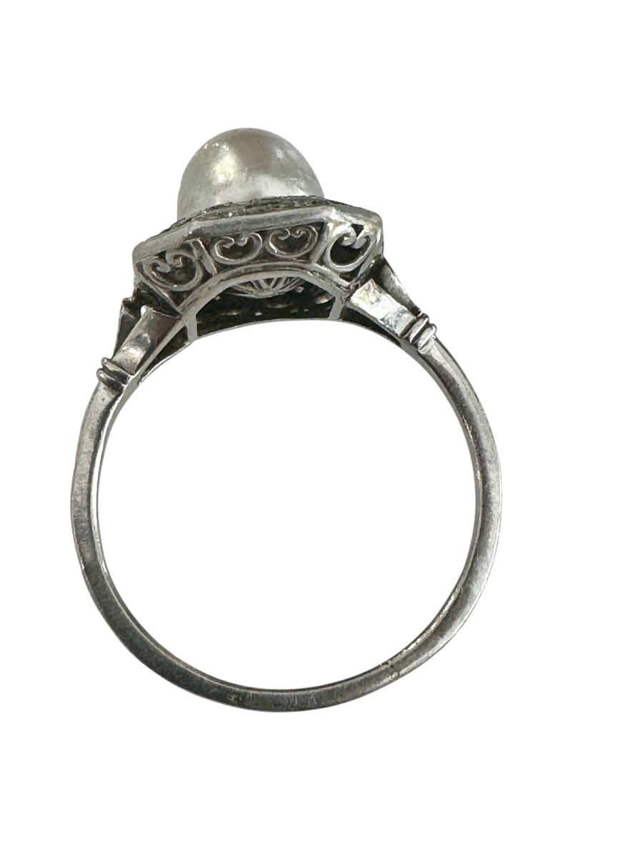 Bague Art-deco En Platine Et Perle Fine-photo-3