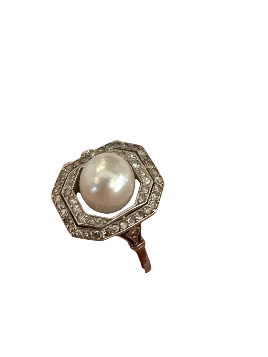 Bague Art-deco En Platine Et Perle Fine-photo-4