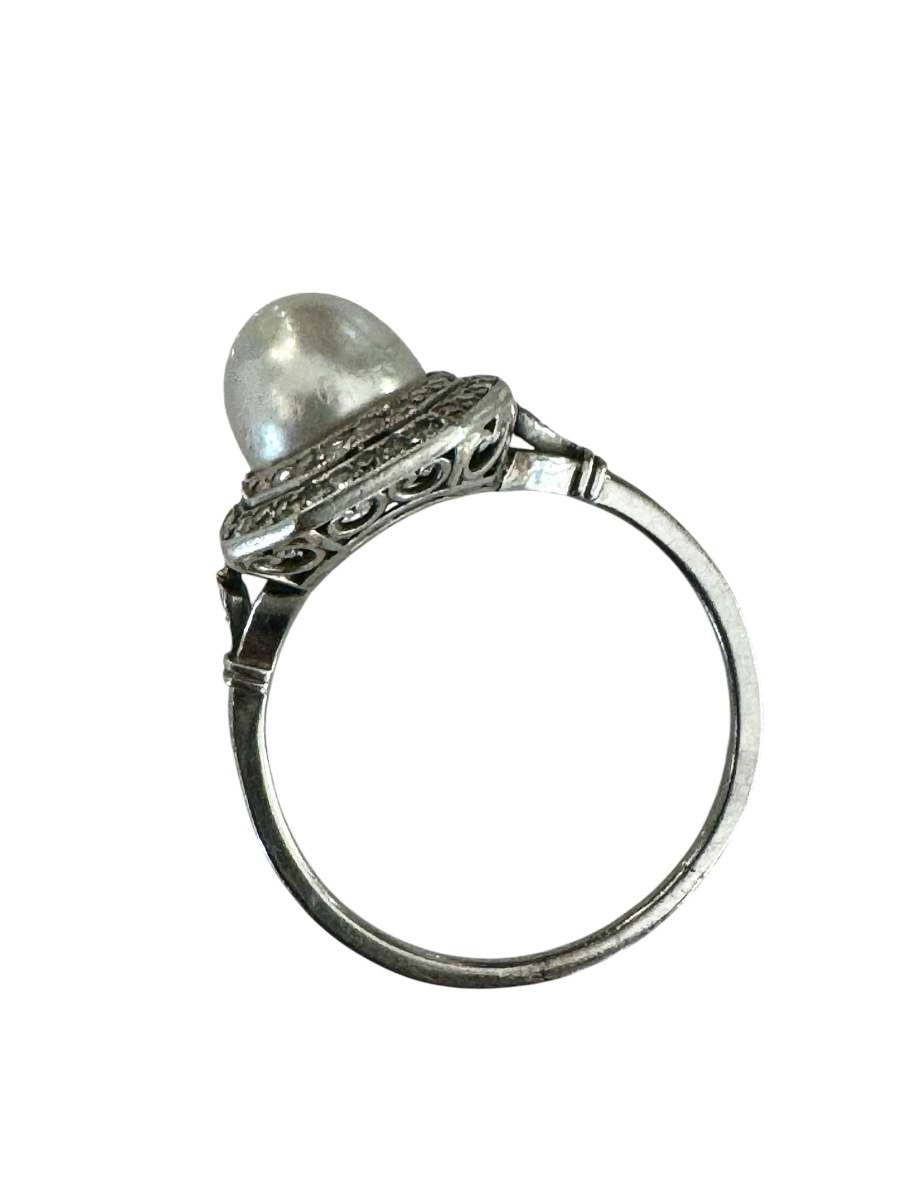 Bague Art-deco En Platine Et Perle Fine-photo-2