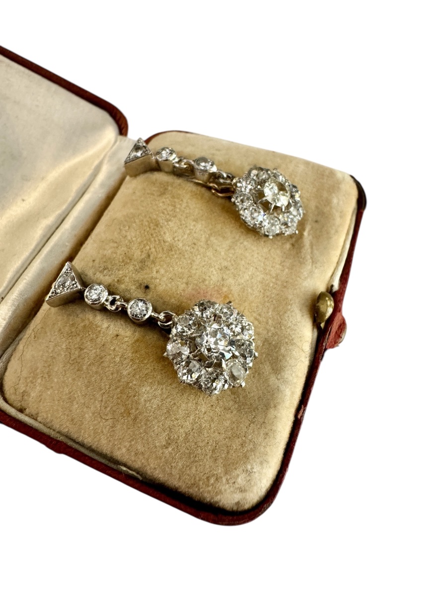Old  Cut Diamond Flower Drop Earrings-photo-2