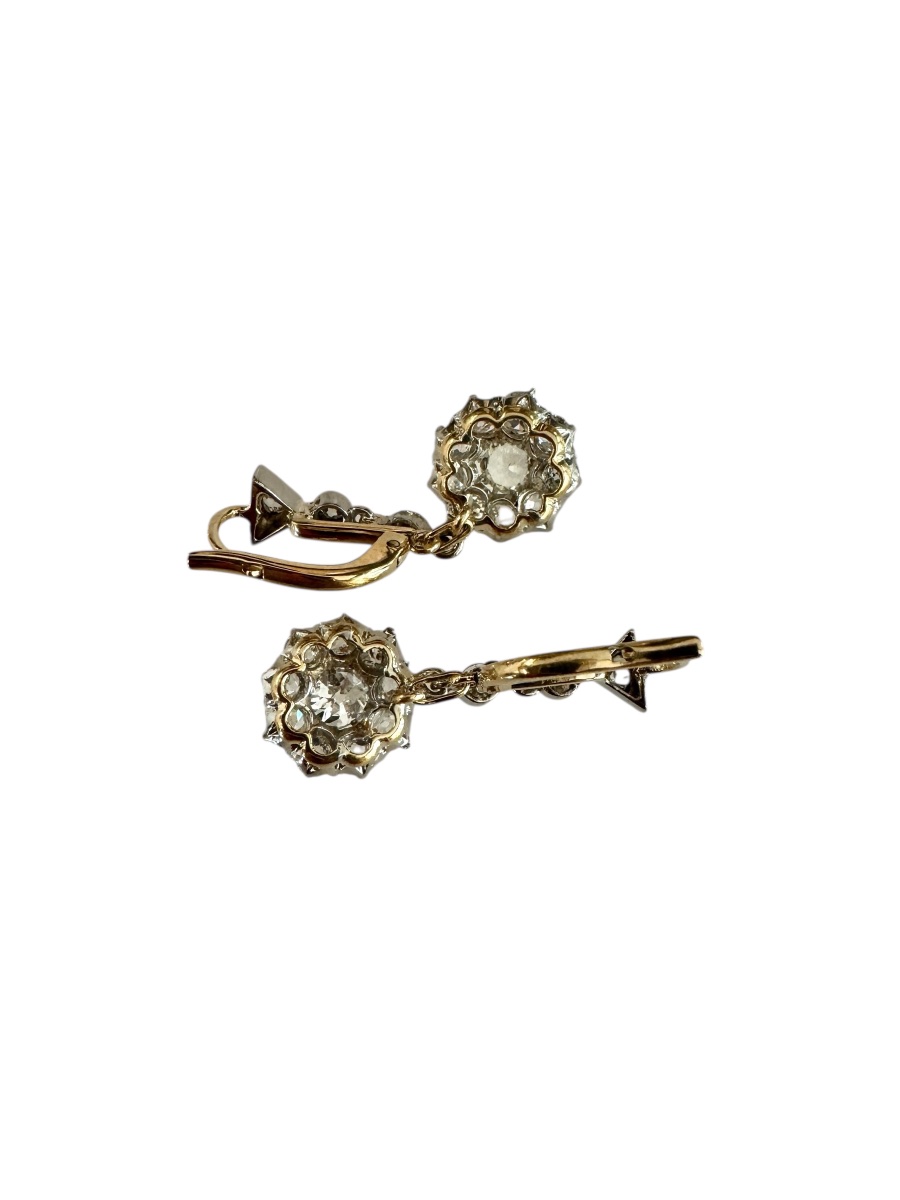 Old  Cut Diamond Flower Drop Earrings-photo-4