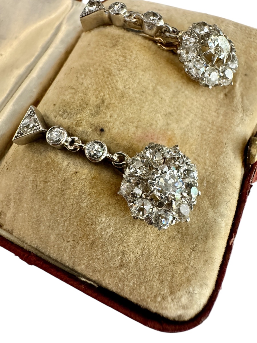 Old  Cut Diamond Flower Drop Earrings-photo-1