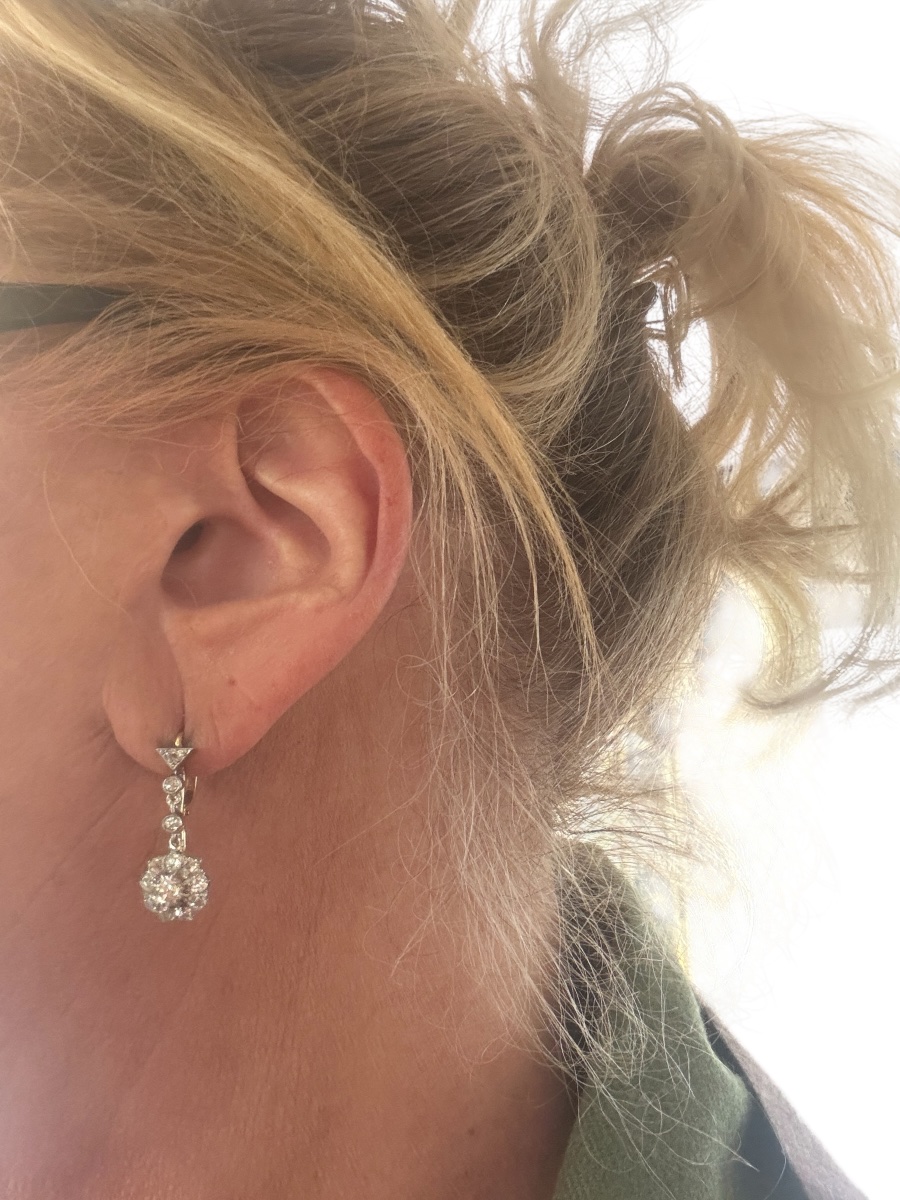 Old  Cut Diamond Flower Drop Earrings-photo-2