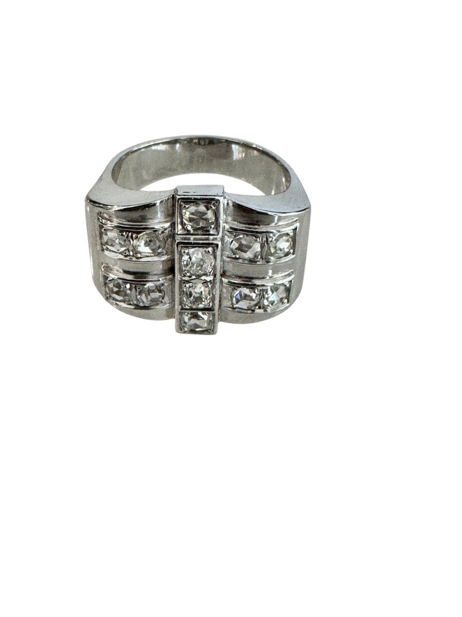 Bague tank en or, platine et diamants-photo-3