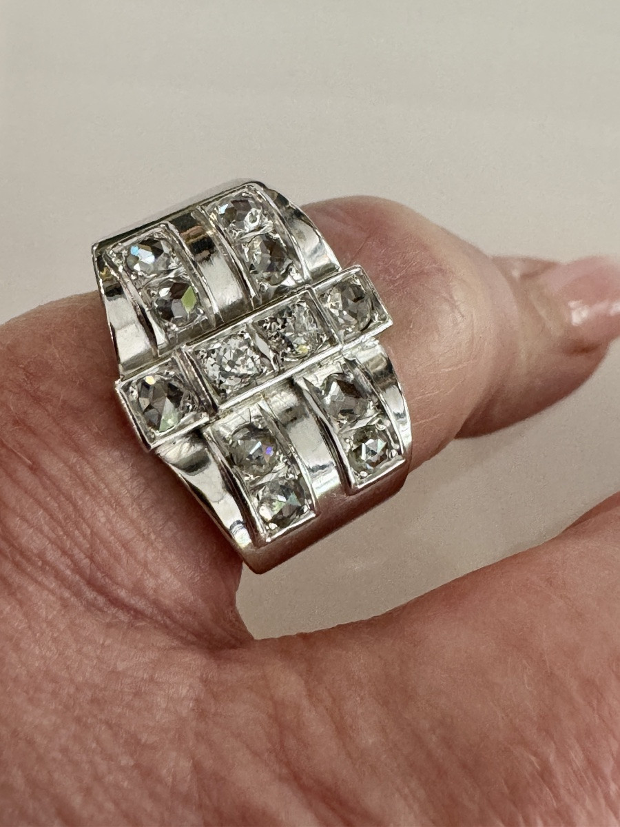 Bague tank en or, platine et diamants-photo-1