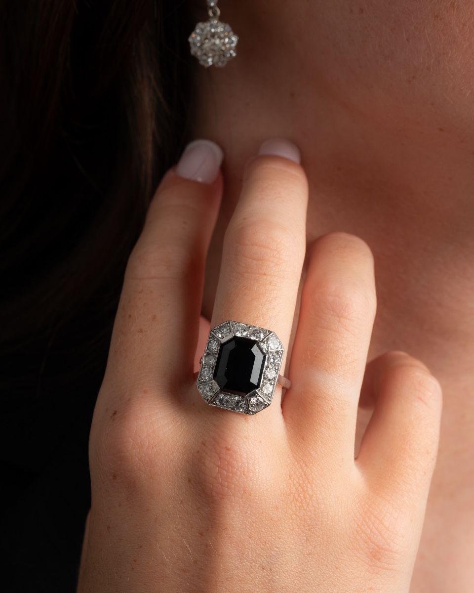 Art Deco Ring In Platinum, Sapphire And Diamonds
