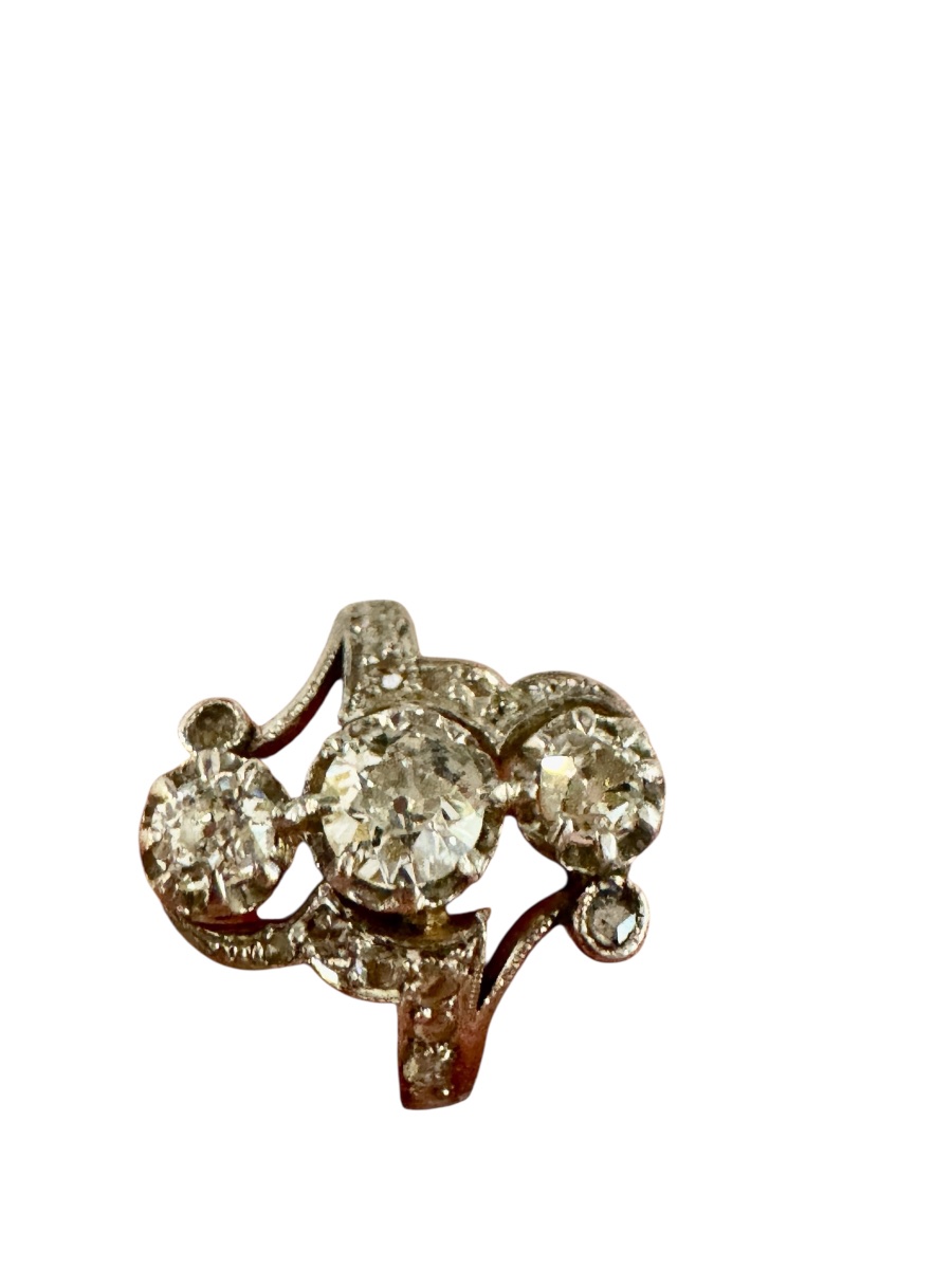 Bague Belle époque en or, platine et diamants -photo-1