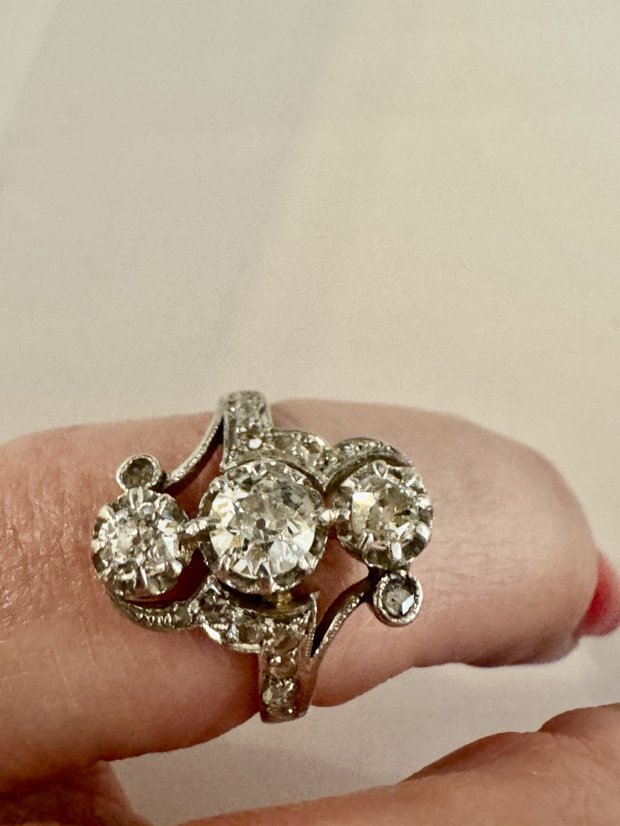 Bague Belle époque en or, platine et diamants -photo-2