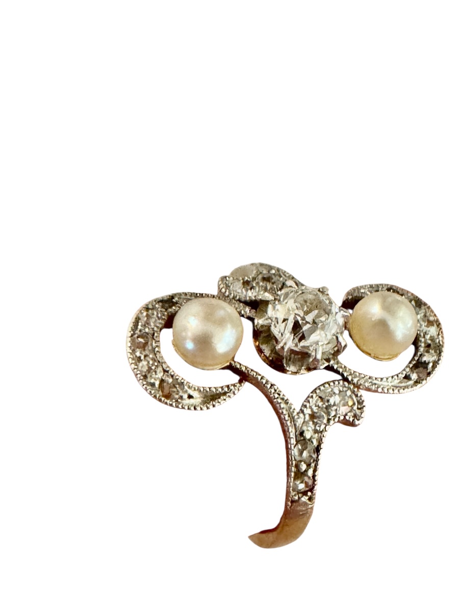 Bague Belle époque en or, platine, diamants et perles fines -photo-3
