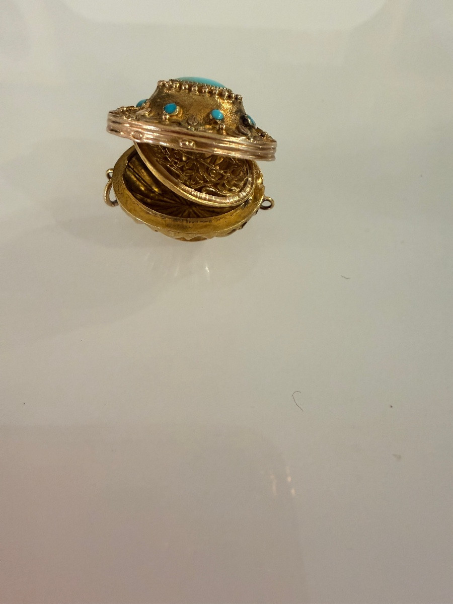 Gold And Turquoise Vinaigrette Perfume Box  From The Charles X Period-photo-3