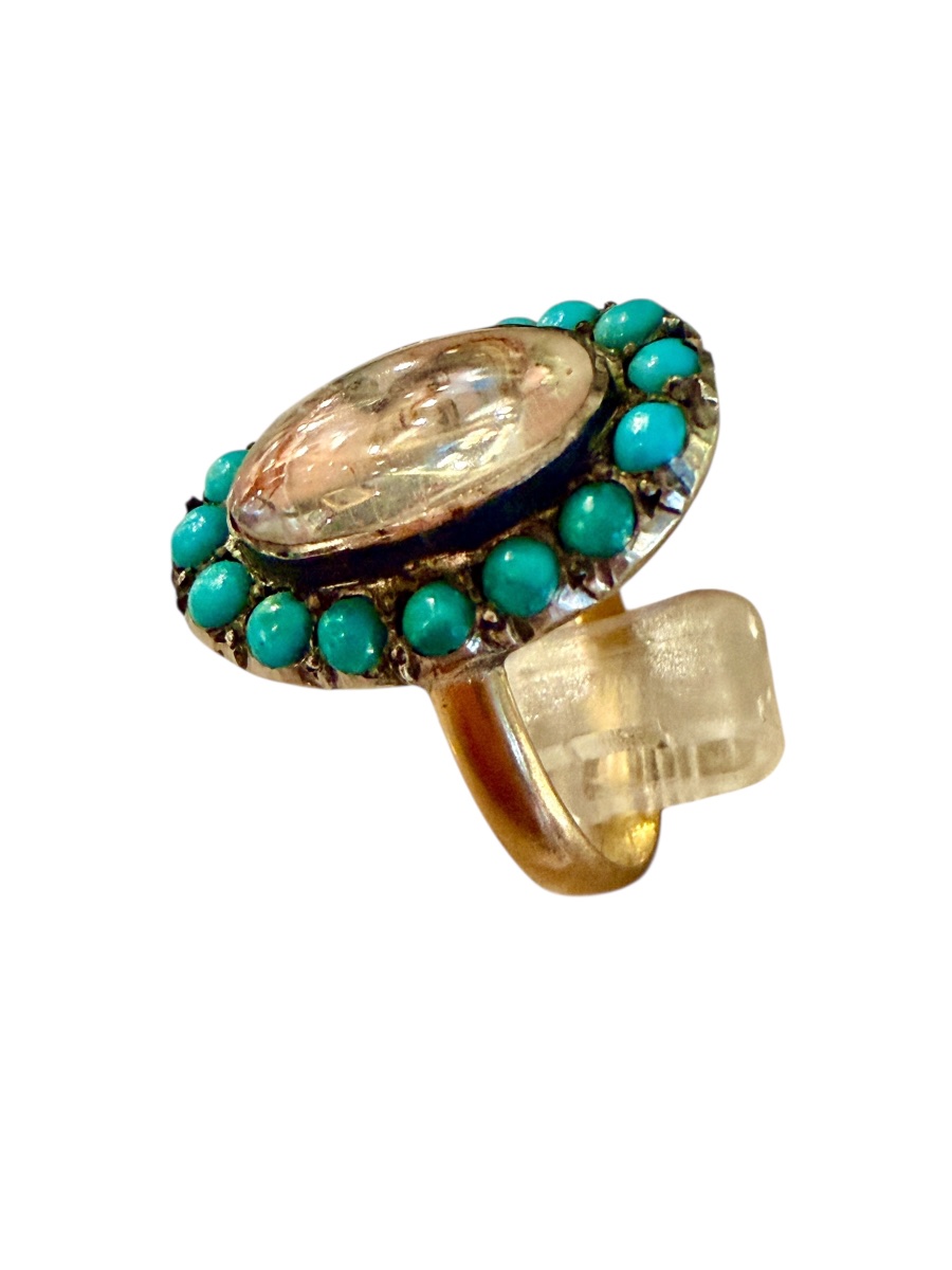 Ancienne bague, or, miniature et turquoises-photo-2