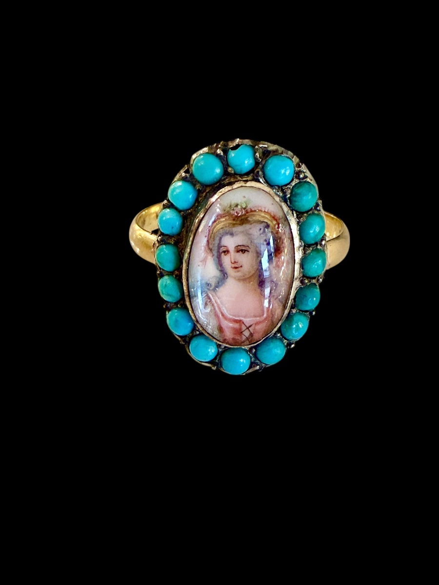 Ancienne bague, or, miniature et turquoises-photo-1
