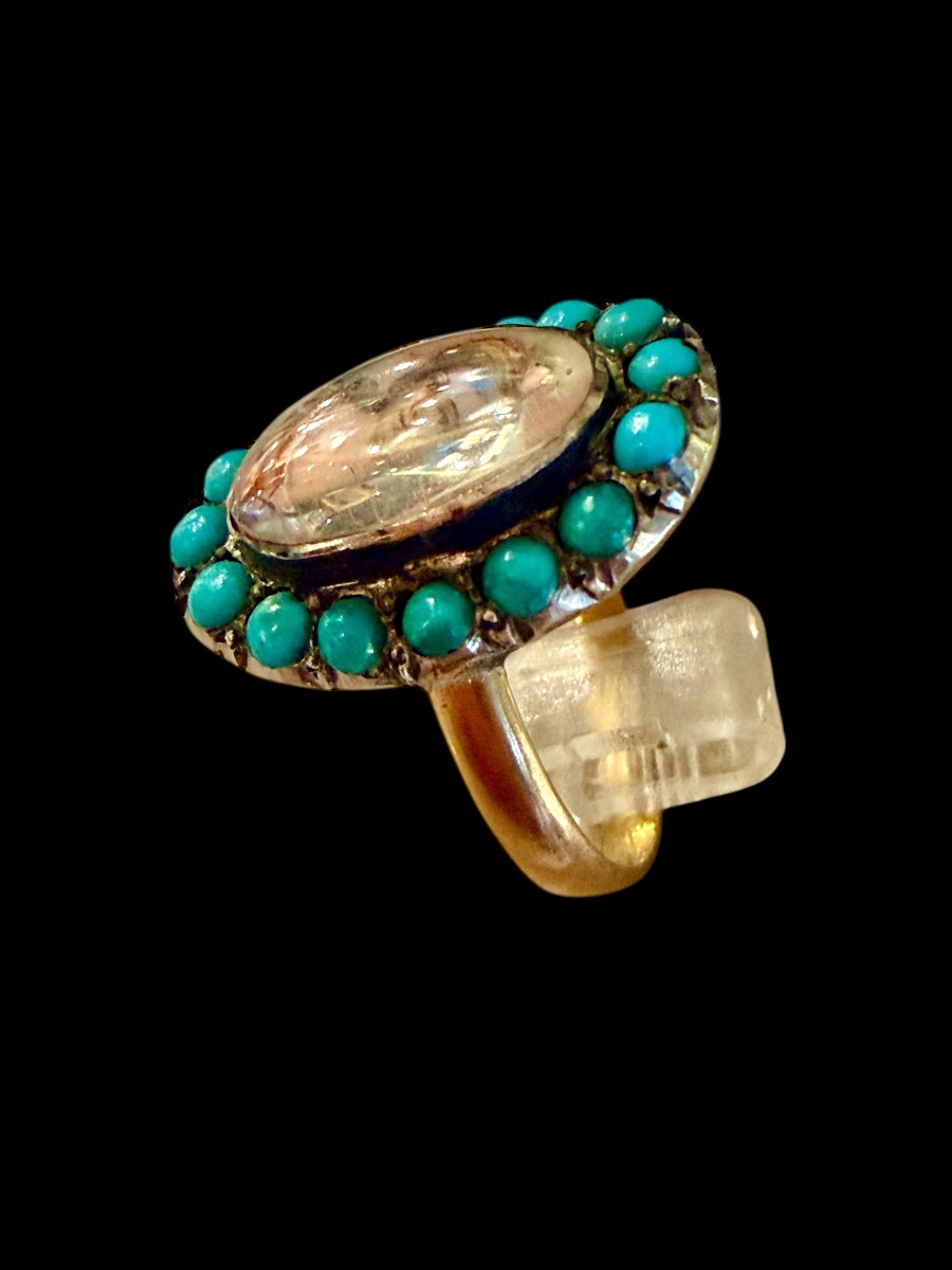 Ancienne bague, or, miniature et turquoises-photo-2