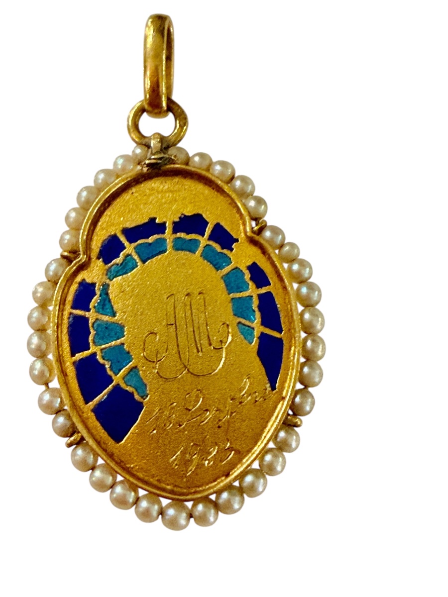 Religious Medal In Gold, Enamel And Fine Pearls-photo-2