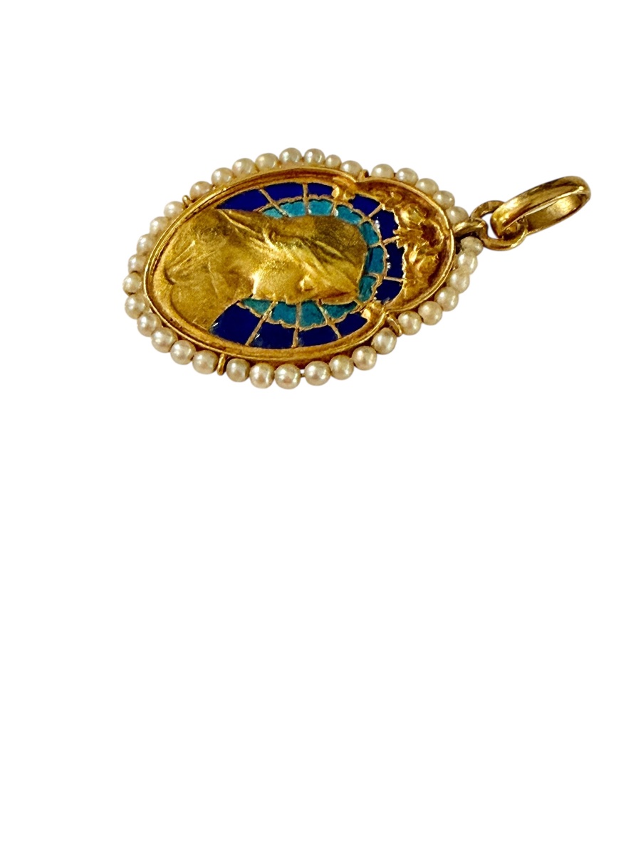 Religious Medal In Gold, Enamel And Fine Pearls-photo-3