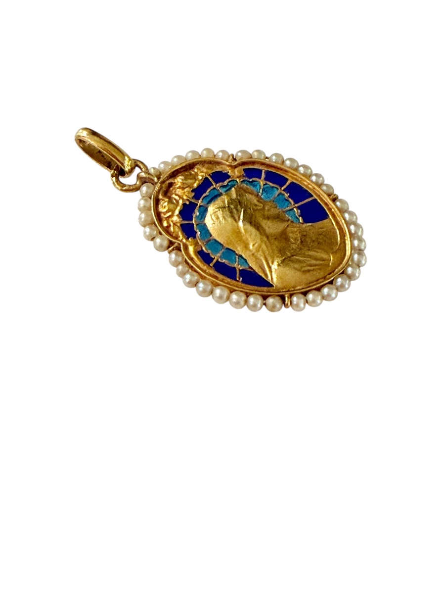 Religious Medal In Gold, Enamel And Fine Pearls-photo-4