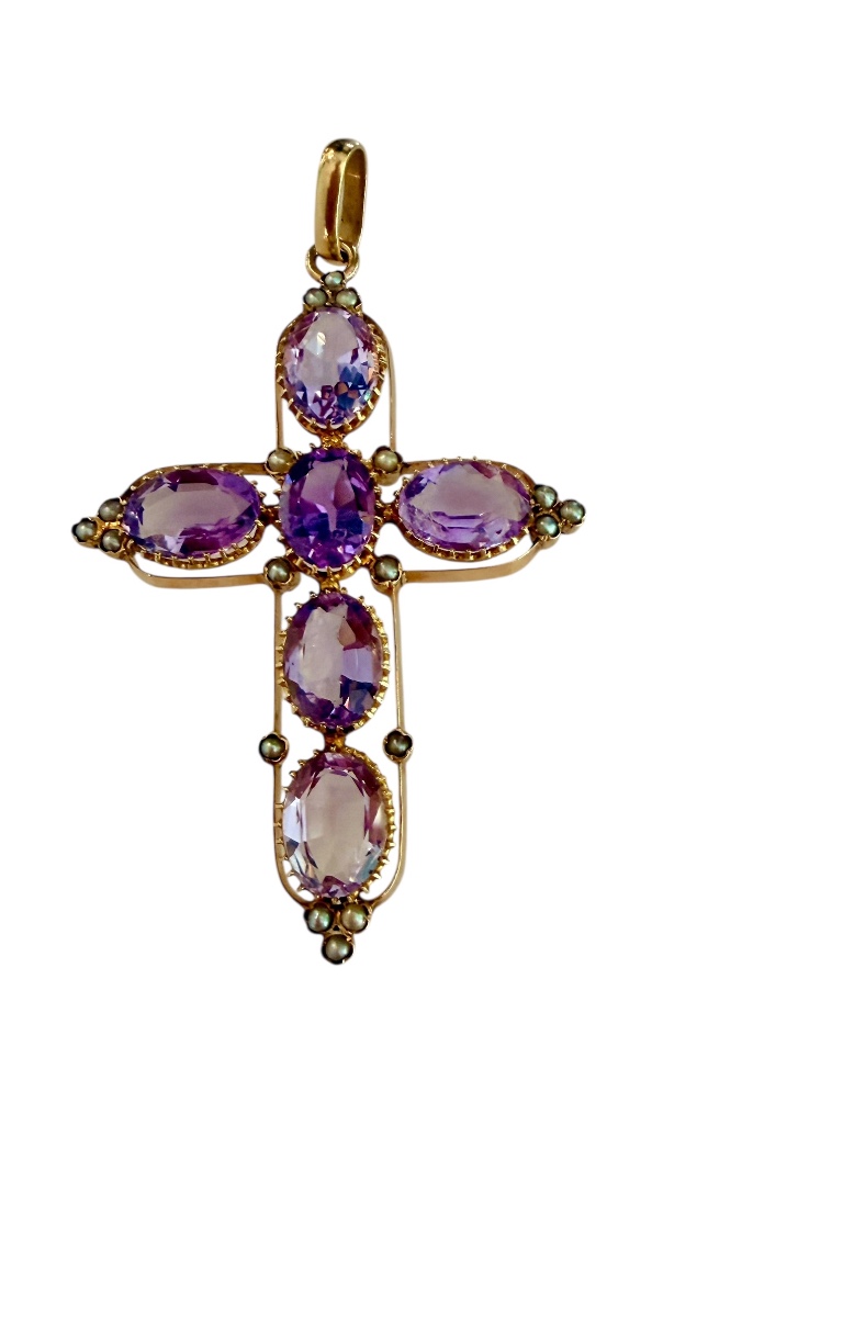 Gold And Amethyst Cross Pendant