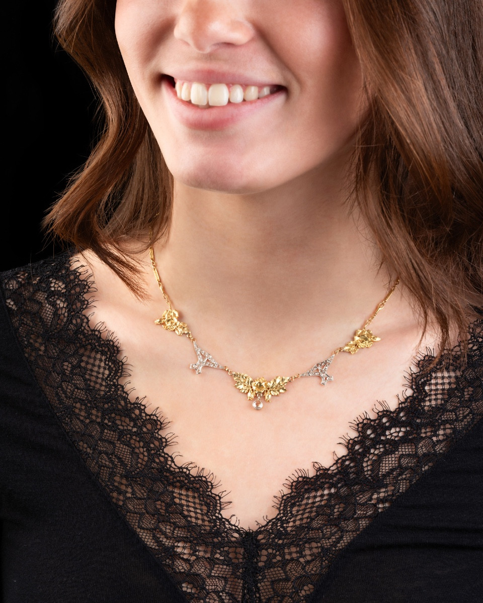Art Nouveau Necklace In Gold And Diamonds-photo-3