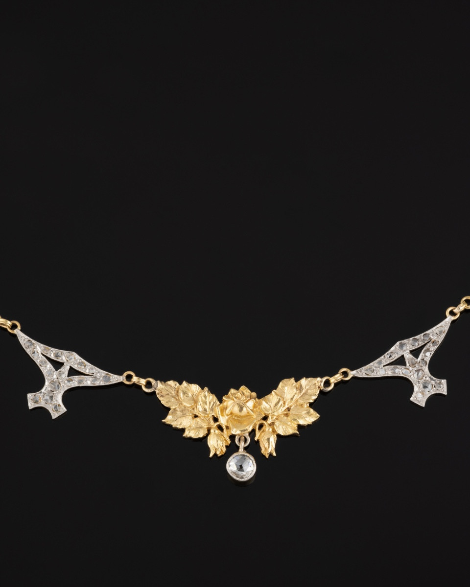Art Nouveau Necklace In Gold And Diamonds-photo-2