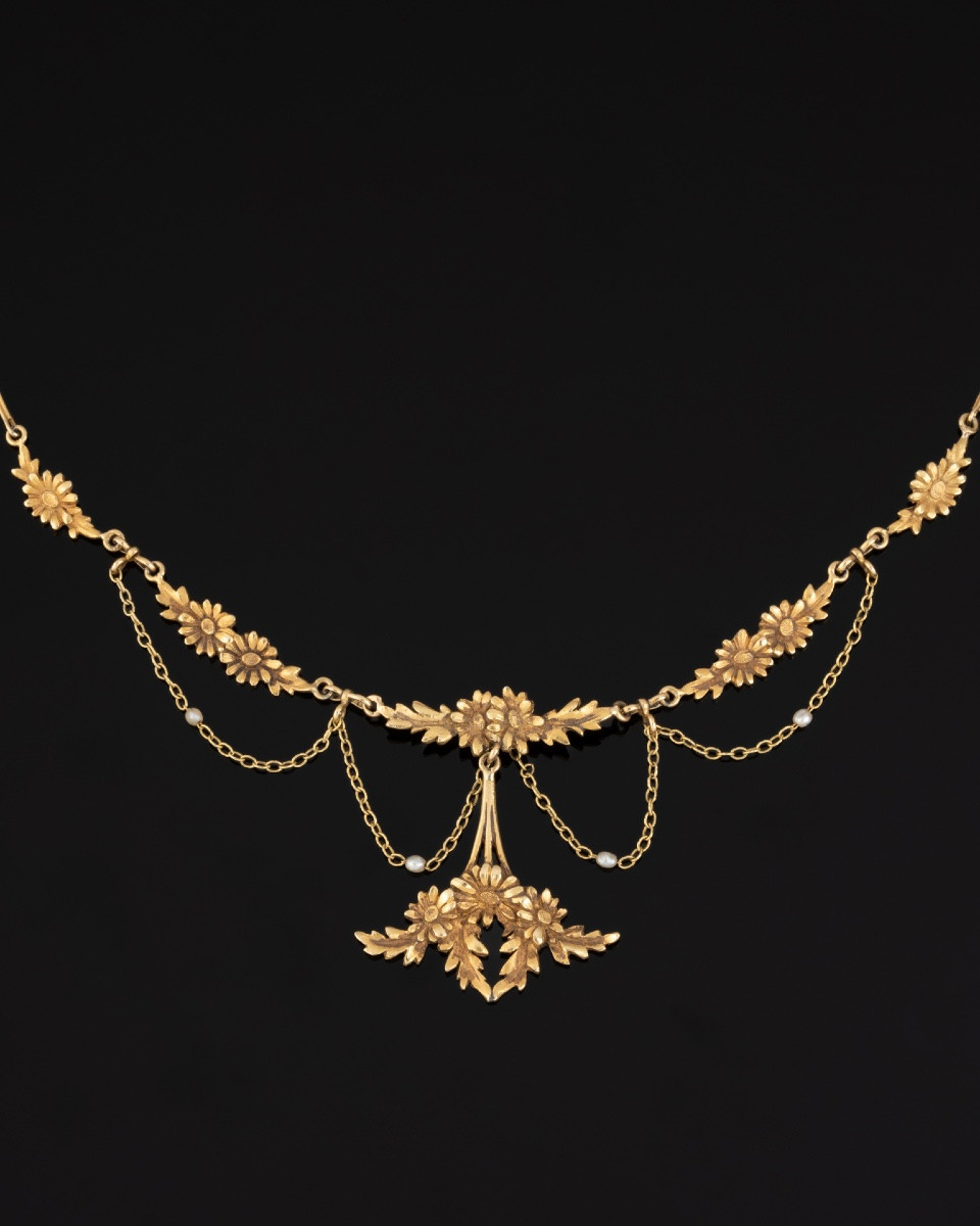 Collier Art-Nouveau à décor de pâquerettes -photo-1
