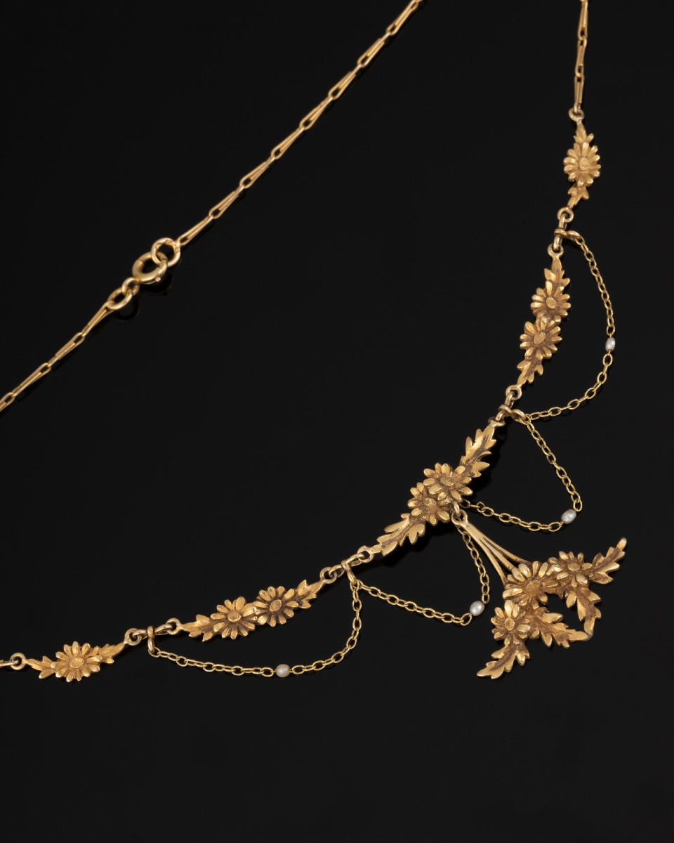 Collier Art-Nouveau à décor de pâquerettes -photo-2
