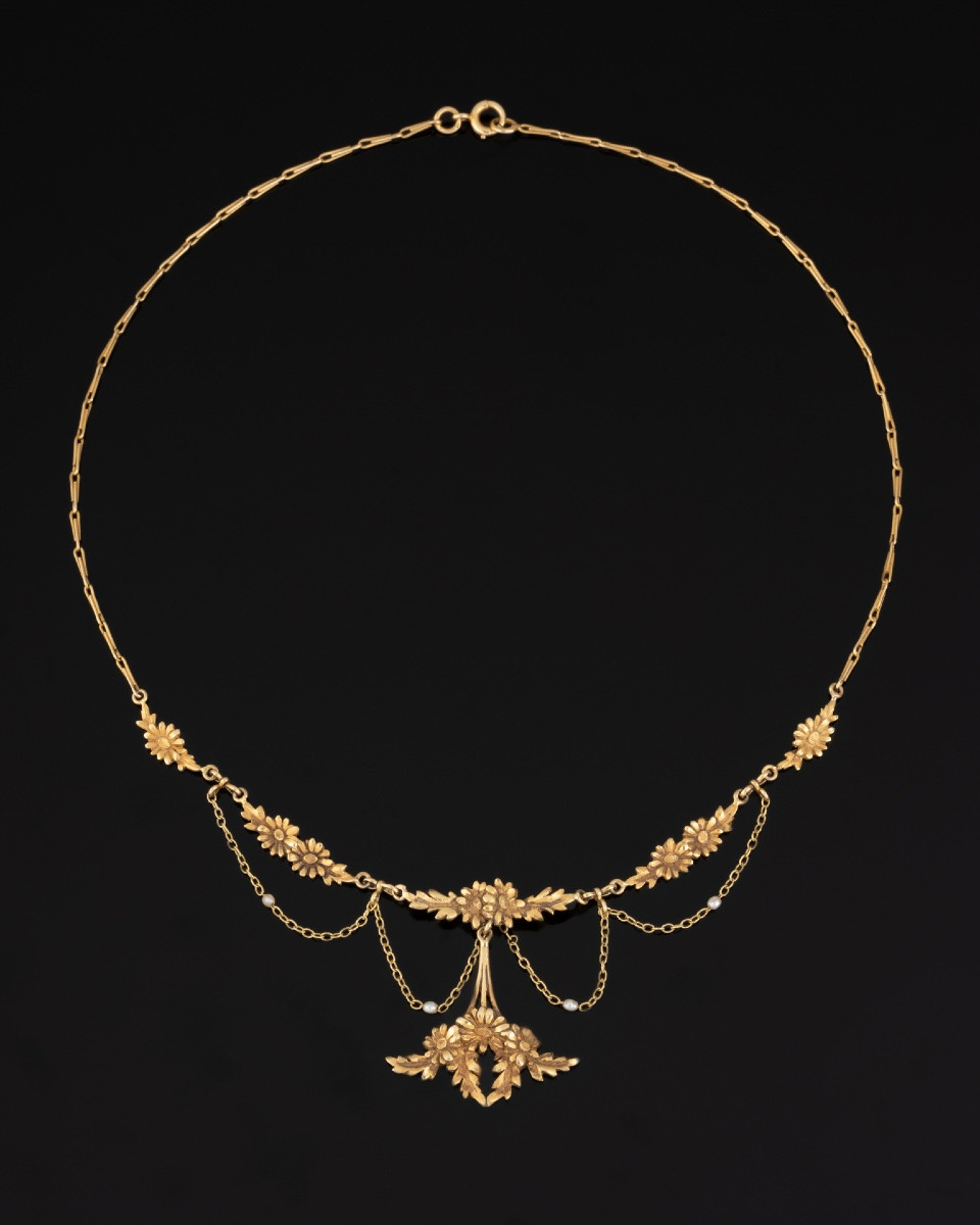 Collier Art-Nouveau à décor de pâquerettes -photo-3