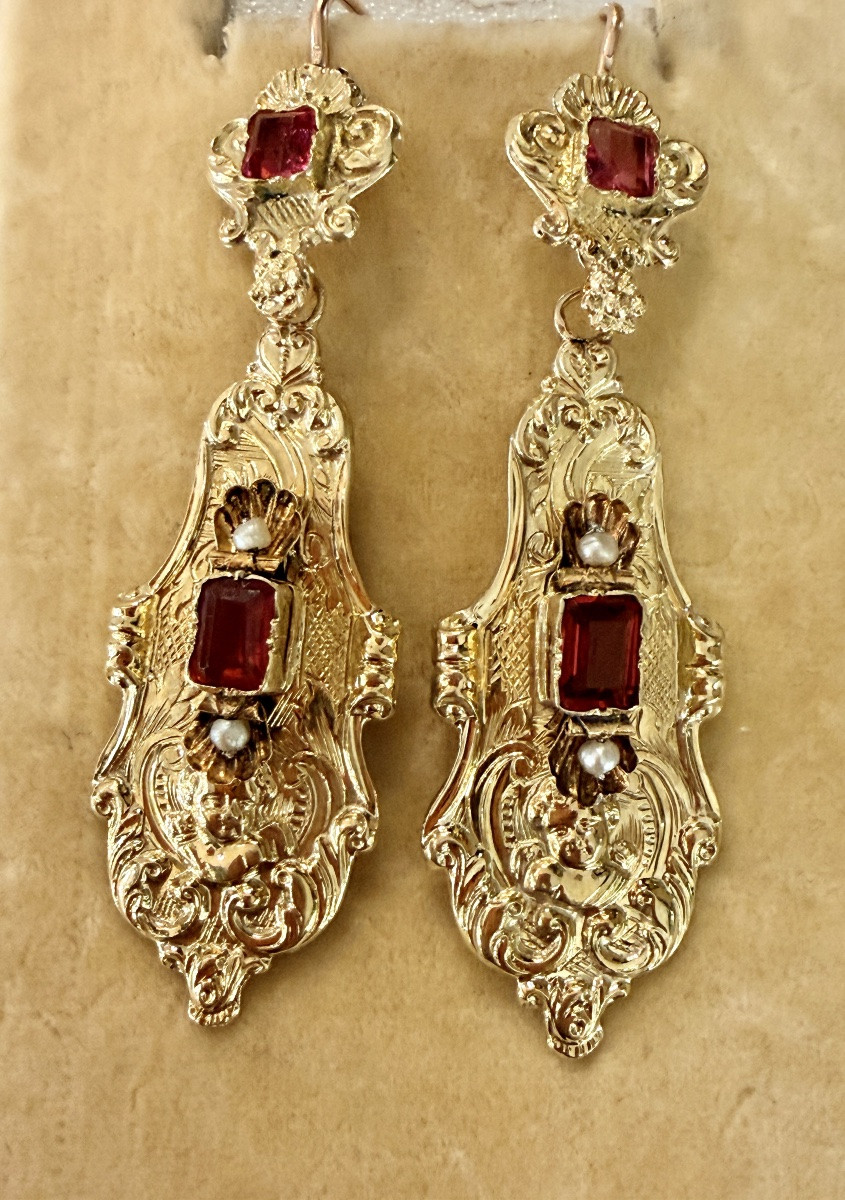 Paire de pendants d'oreilles d'époque Napoléon III-photo-1